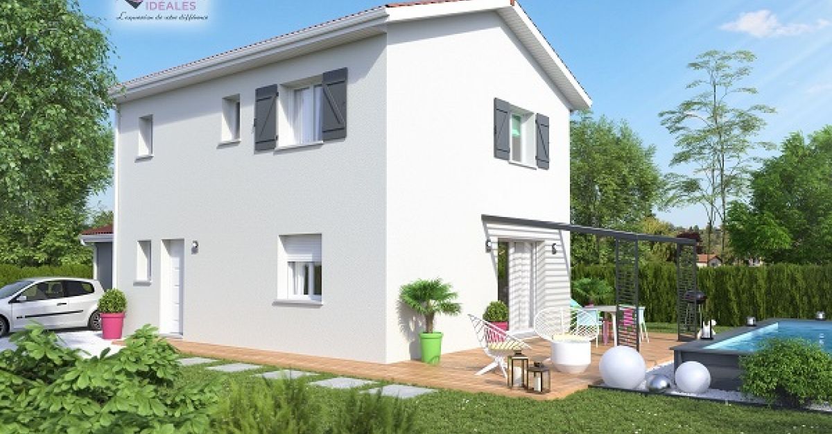 Maison à étage en 2 volumes de 97 m² habitables avec garage accolé, réalisation Maisons Idéales