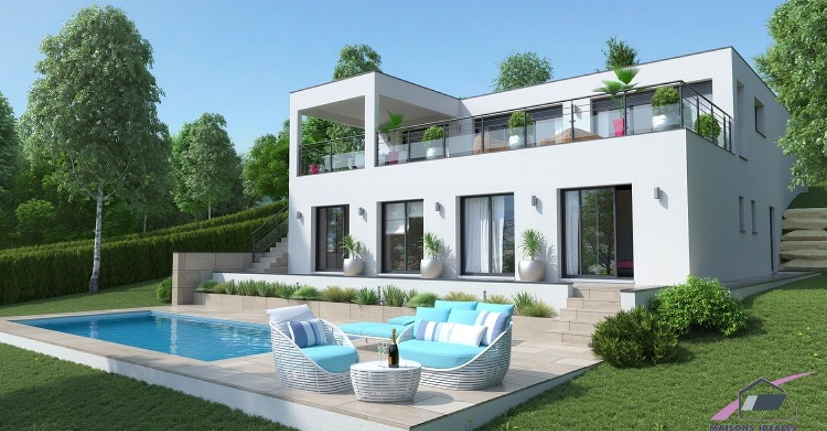 Maison à toit plat de 180 m² construite sur un terrain très pentu en Rhône-Alpes