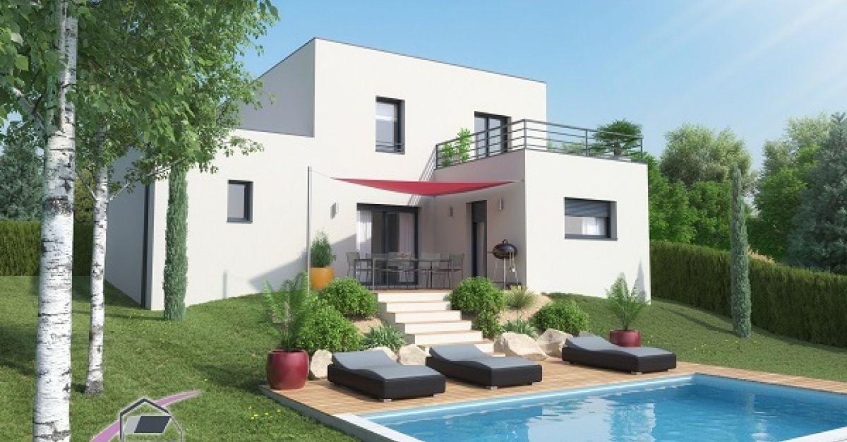 Maison à étage de 120 m² à toit plat avec toiture terrasse accessible, réalisation Maisons Idéales en Rhône-Alpes